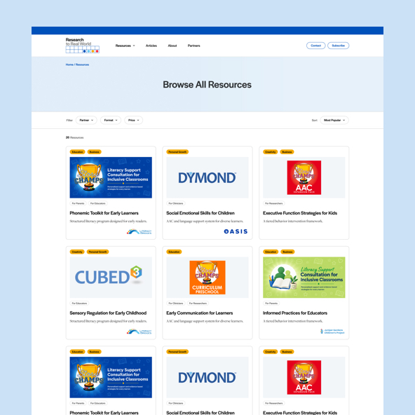 Research to Real World  - Educational Website - Resource Page Preview